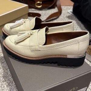 Franco Sarto Cream Tassel Loafers